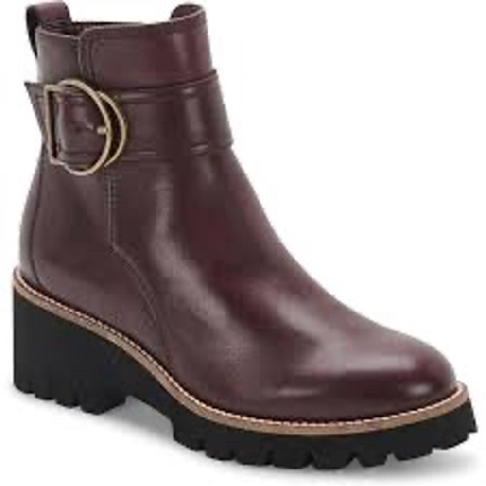 Blondo Dagger Waterproof Leather Buckle Ankle Boots Burgundy Wine 7.5M B7328-627